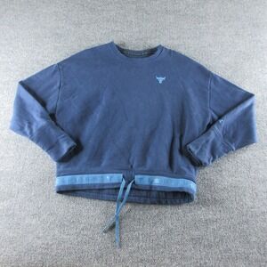 Under Armour Sweatshirt Womens M Blue Project Rock Fleece Pullover Logo Crop